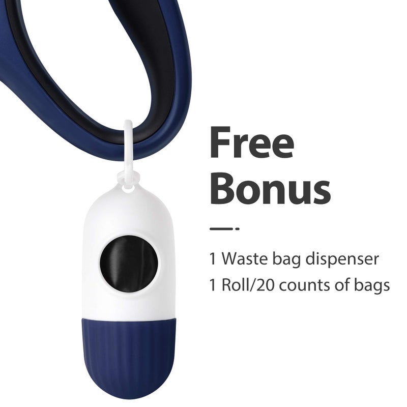 Fida Retractable Dog Leash with Dispenser and Poop Bags, 16 ft Pet Walking Leash for Medium Dog or Cat up to 44 lbs, Anti-Slip Handle, Tangle Free, Reflective Nylon Tape (M, Navy Blue) - Image 2